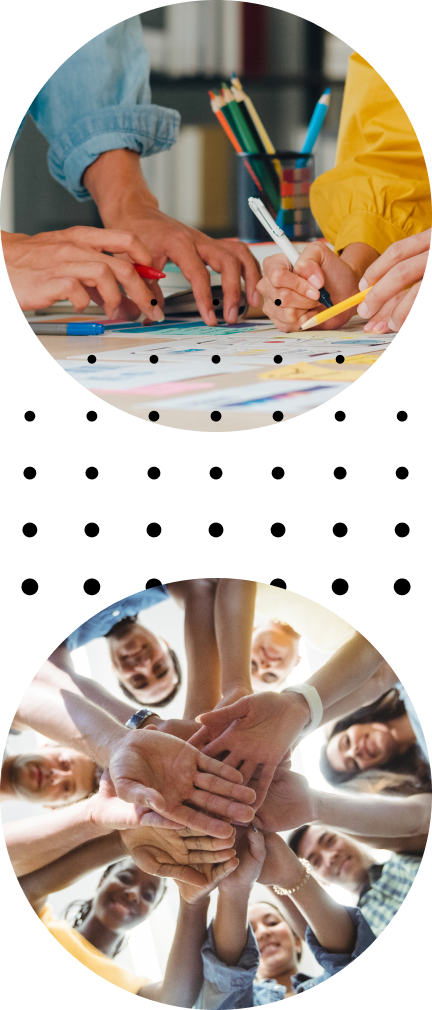 deux image de personne qui travail ensemble puis qui celebre leurs victoire